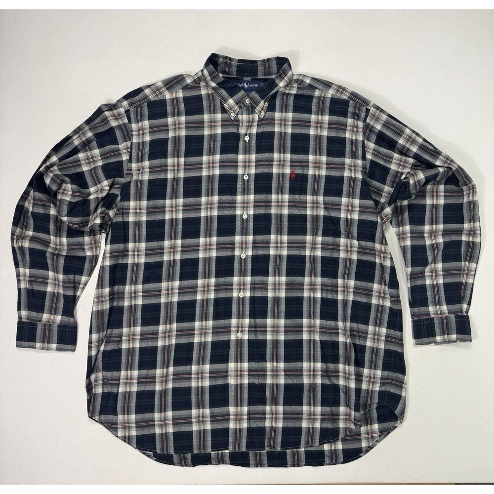 Ralph Lauren Mens 2XL Blake Plaid Button Down Shirt Green Blue Red White Cotton